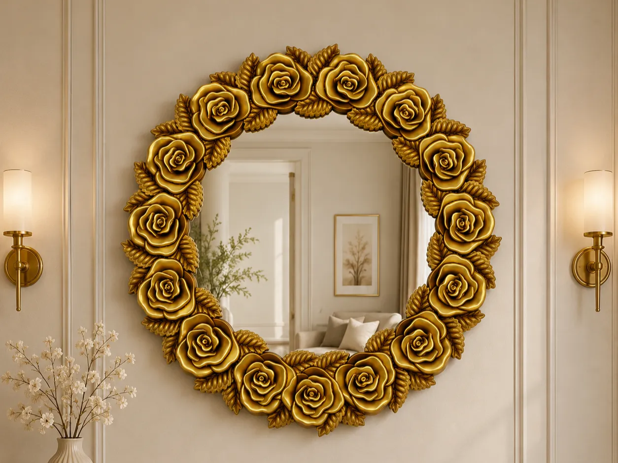 Gold Rose Floral Wreath Mirror Frame