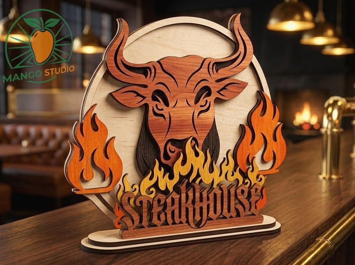 [Laser cut and engrave] 3D Bull Steakhouse Layered Laser Cut SVG
