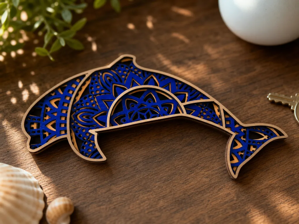 Dauphin ornemental avec motif mandala bleu