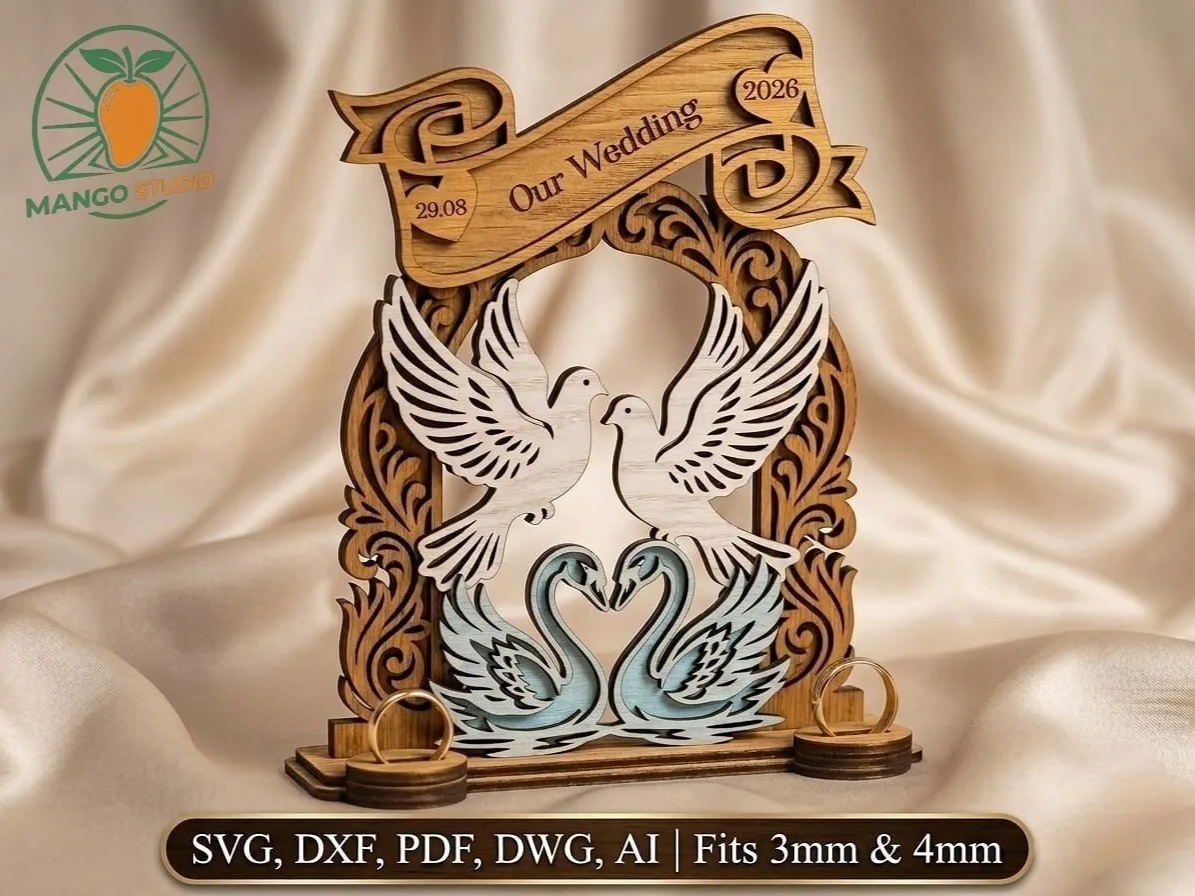 3D Wedding Ring Holder Laser Cut
