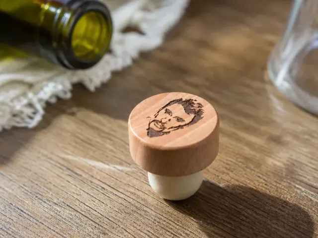 Bouchon de bouteille en bois avec portrait gravé