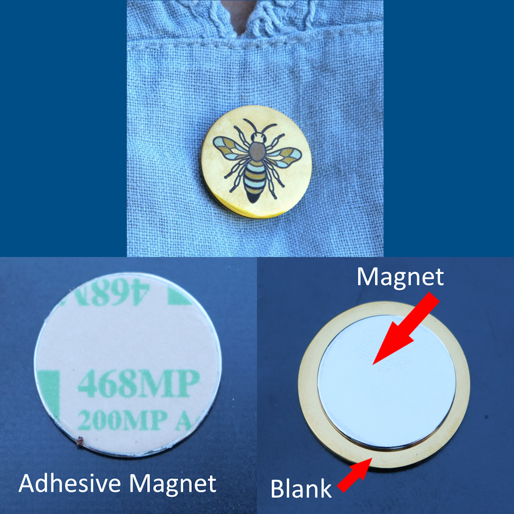 [Laser cut and engrave] Badge rond en bois avec motif d'abeille