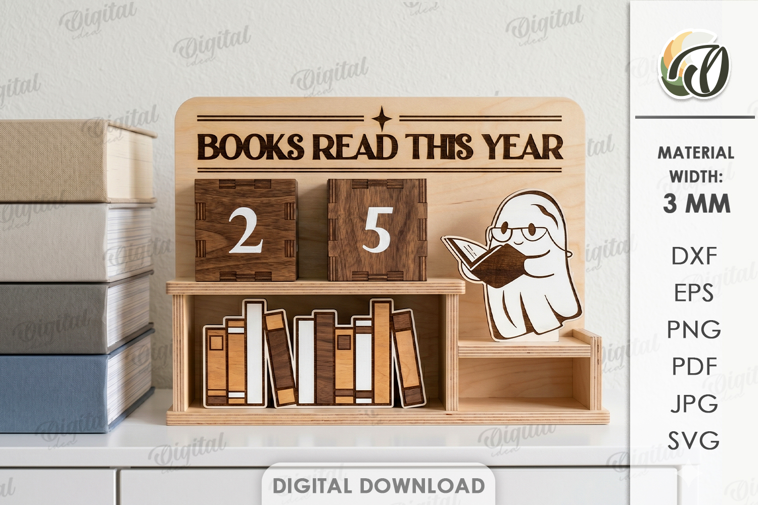 [Laser cut and engrave] 3D Books Read This Year Trackers Bundle. Reading Counter Shelf Decor Laser Cut Files. Book Tracker Display. Kids Room Decor. Book Lover