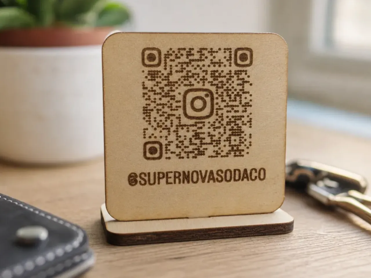 [Laser cut and engrave] Wooden Instagram QR Code Social Media Display Sign