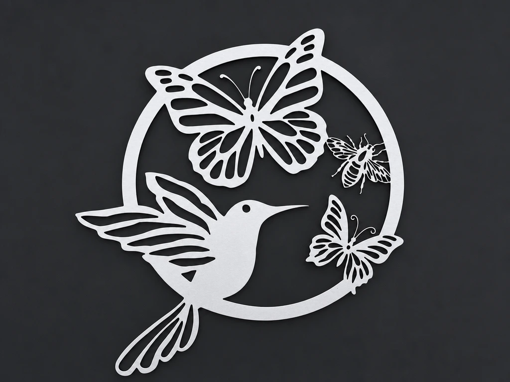 Wand-, Tür- oder Fensterbild mit Kolibri Schmetterling und Biene