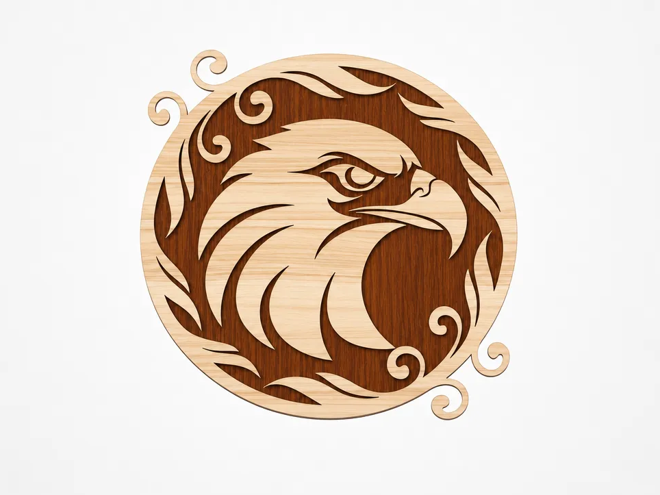 Eagle Head Circular Wall Art with Swirl Accents