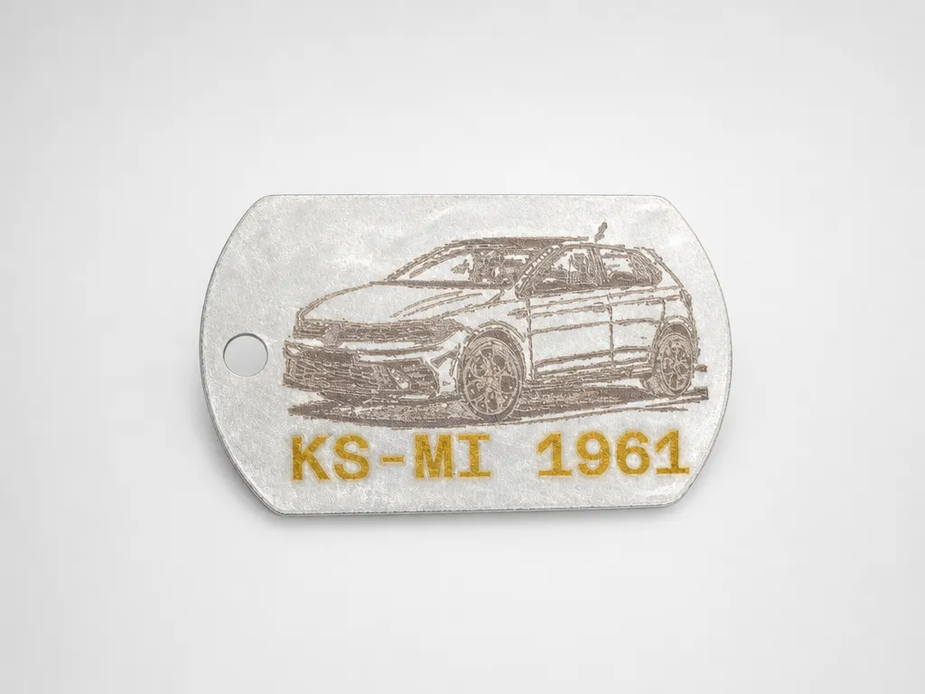 Metall-Anhänger aus Edelstahl mit Auto-Motiv und individueller Beschriftung KS-MI 1234