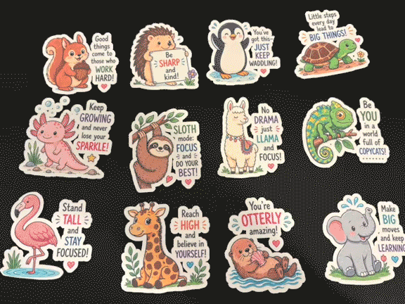 Motivational Animal Stickers with Inspirational Quotes