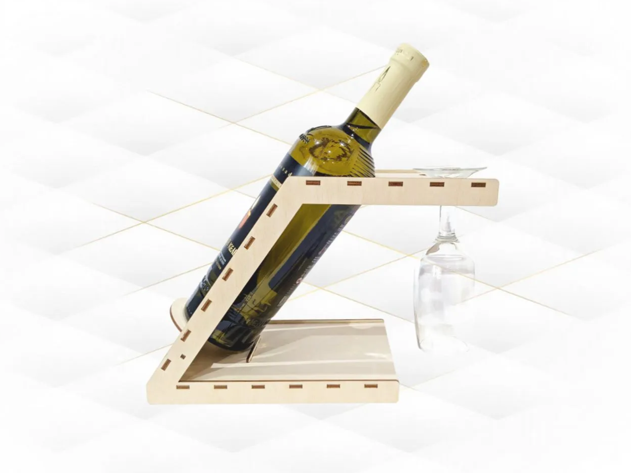 Desk Holder Bottle Glasses Laser Cut Template, Wine Box Laser Cutting Design