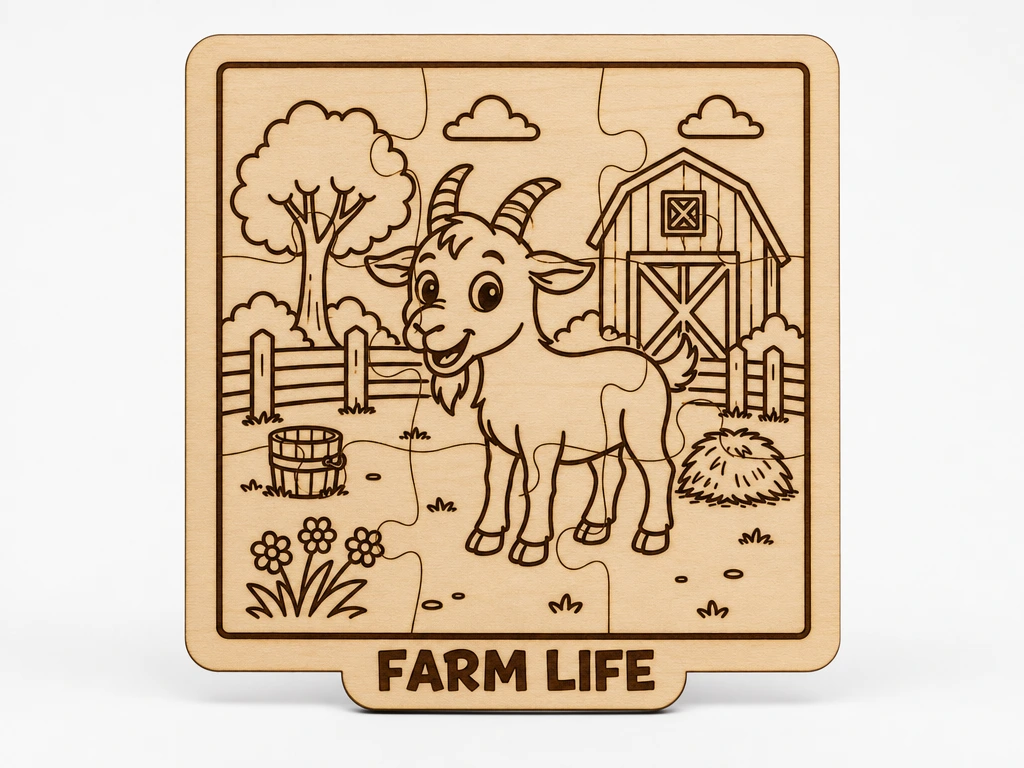 Farm Goat Wooden Puzzle | Montessori Animal Jigsaw for Kids | Laser Cut DIY Coloring Activity | Educational Wooden Toy | Farm Life Collection