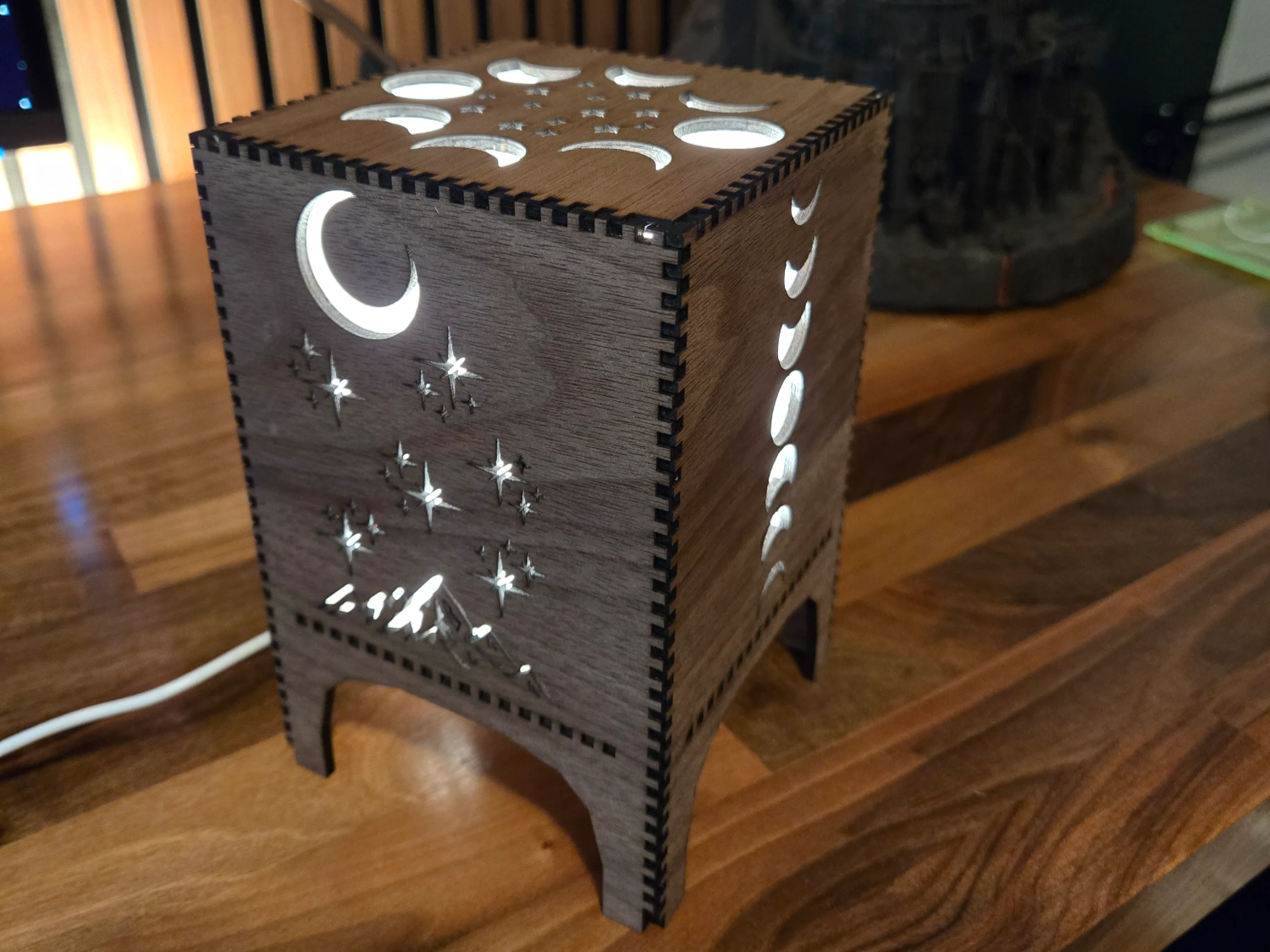 Wooden moon and mountain lamp