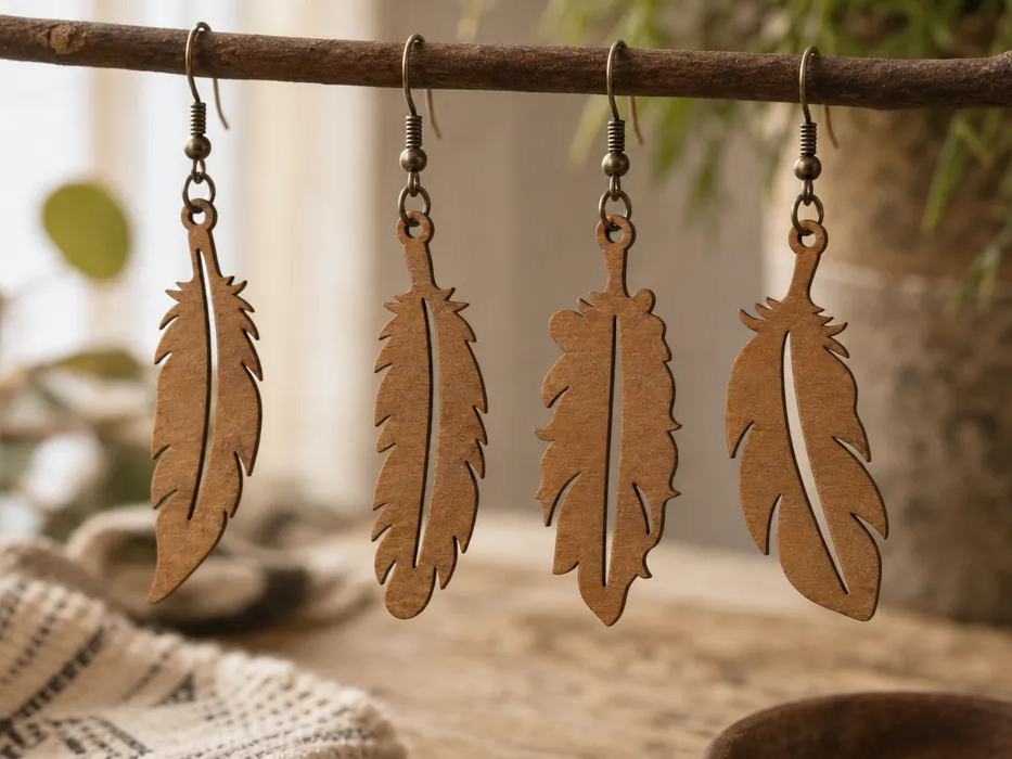 Boho Style Feather Dangle Earrings