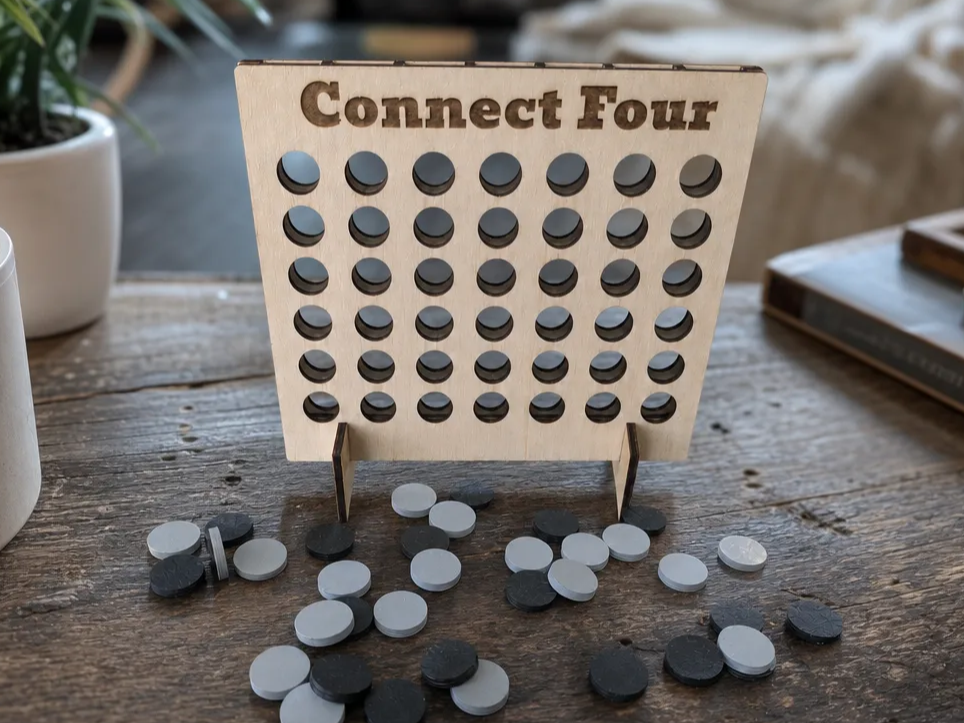 Mini Wooden Connect Four Tabletop Strategy Game (Fits on one sheet of 12 by 12)