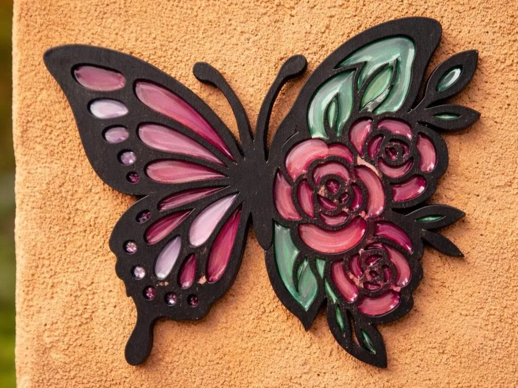 Butterfly Wall Art with Floral Rose Motif