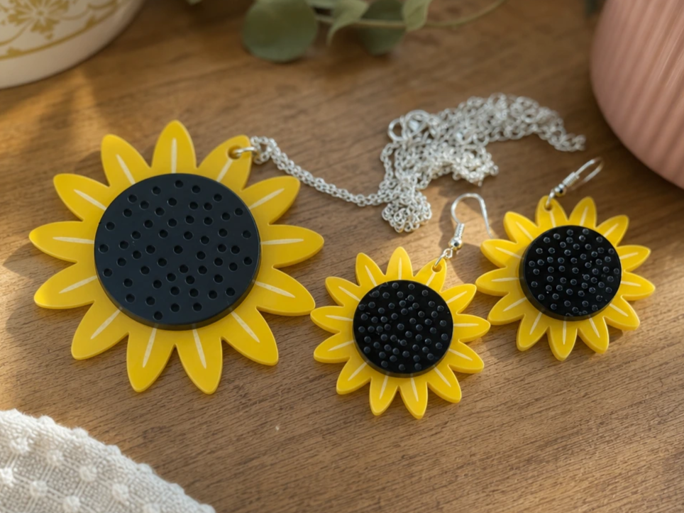 Sonnenblumen Schmuckset mit Halskette und Ohrringen
