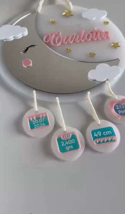 [Laser cut and engrave] Moon and stars sign for the baby's room - baby Name sign - customizable