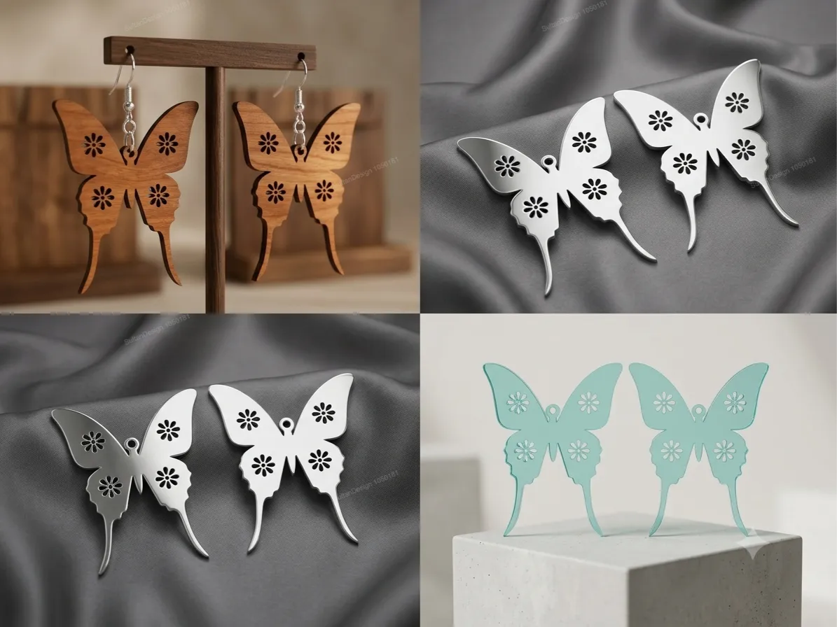 Butterfly Shaped Earrings with Floral Cutout Details