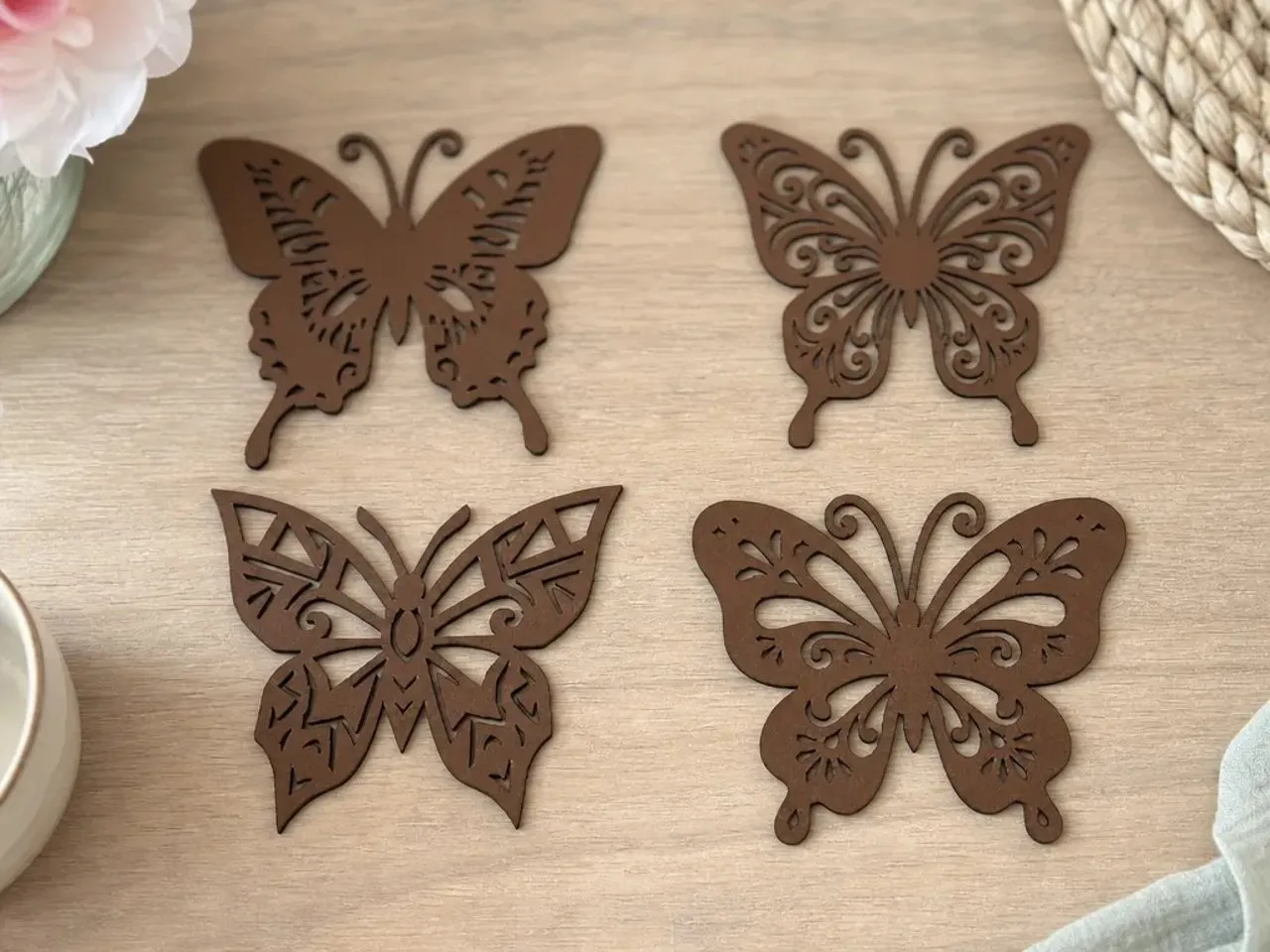 [Laser cut and engrave] hiasan dinding kupu-kupu kayu dengan pola ukiran rumit