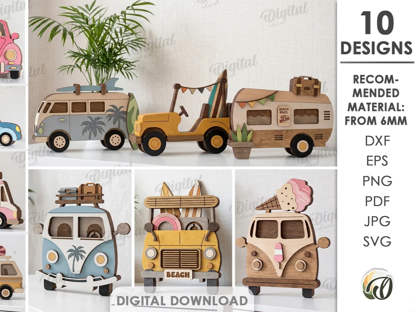 3D Summer Car Decors Bundle. Classic Automobile Wall Art Laser Cut Files. Vintage SVG. Garage & Man Cave Decor. Camper. Ice cream truck