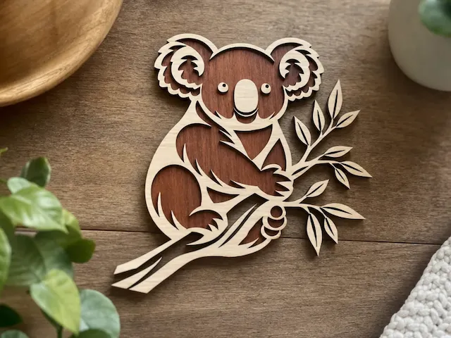 Koala Bear Wall Hanging with Eucalyptus Branch - Laser Cut Design