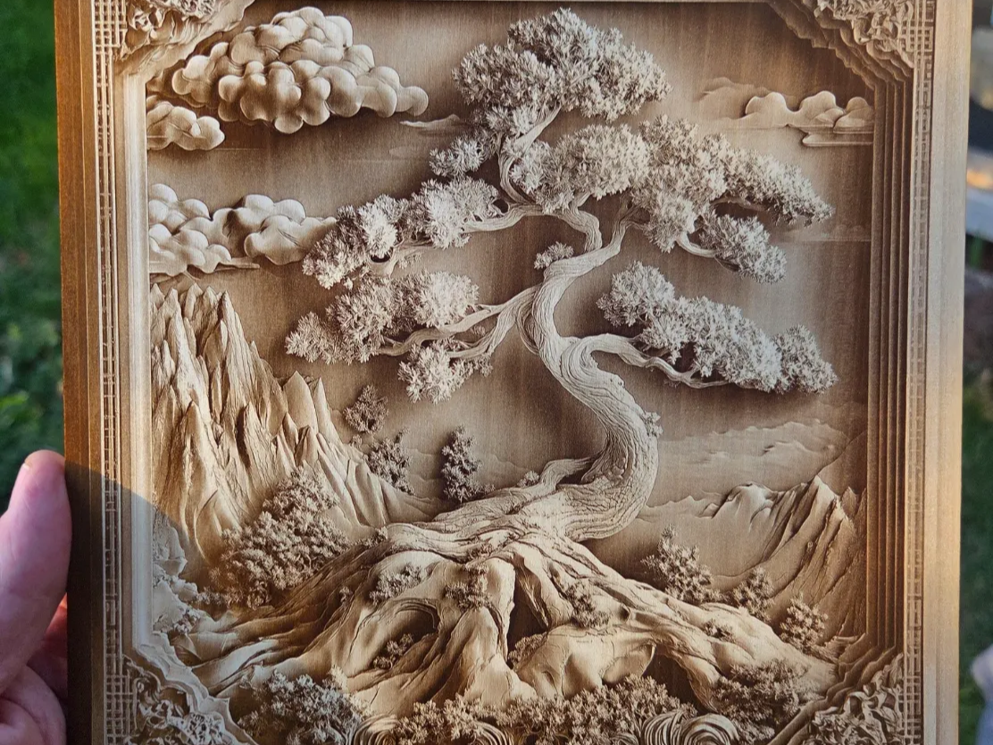 Bonsai Tree and Mountain Landscape