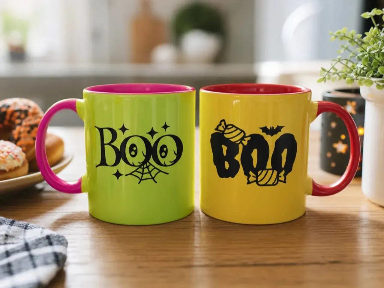 [Laser cut and engrave,UV printing] Halloween Boo Themed Ceramic Coffee Mugs