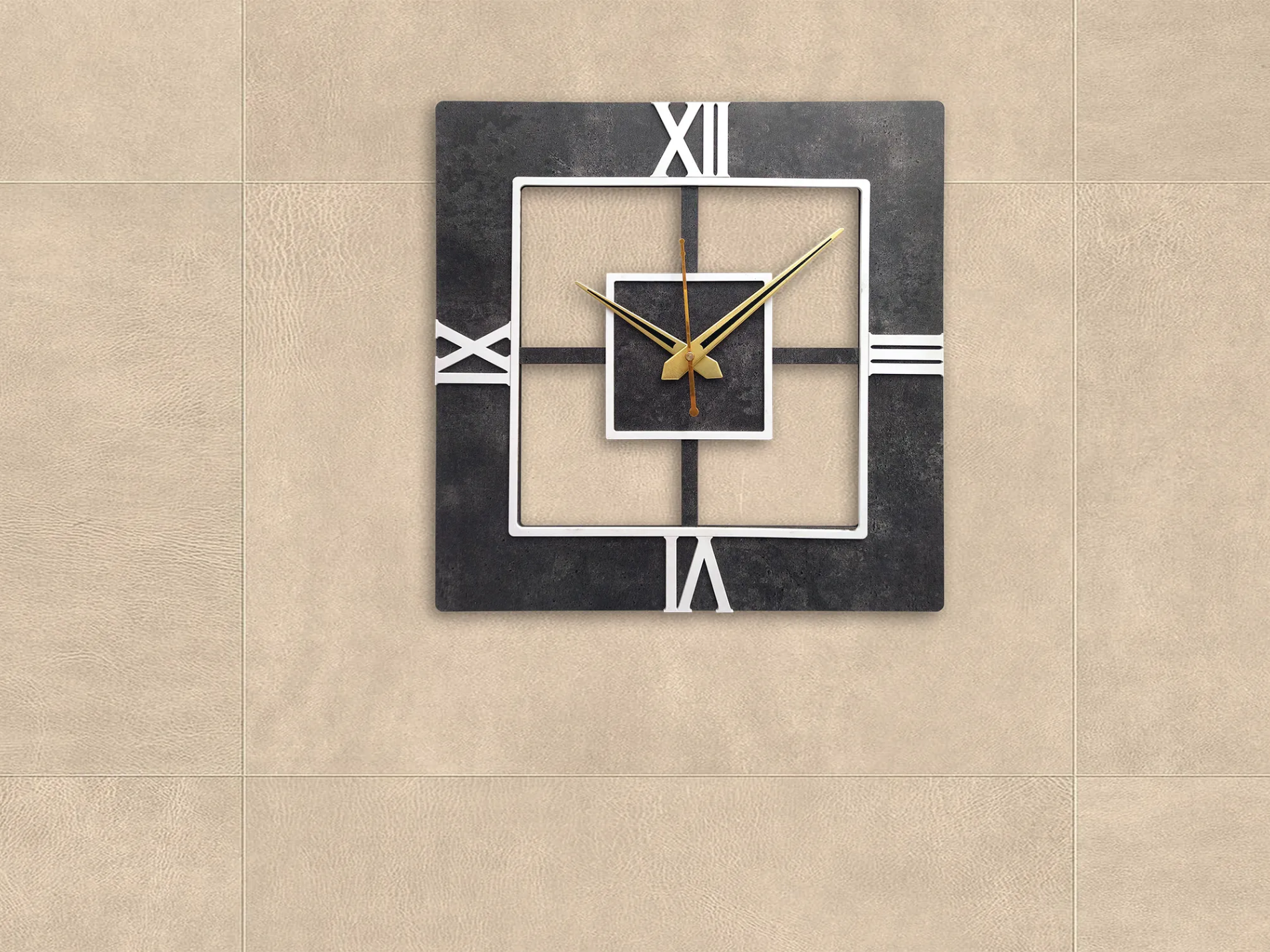 Modern Square Wall Clock with Roman Numerals