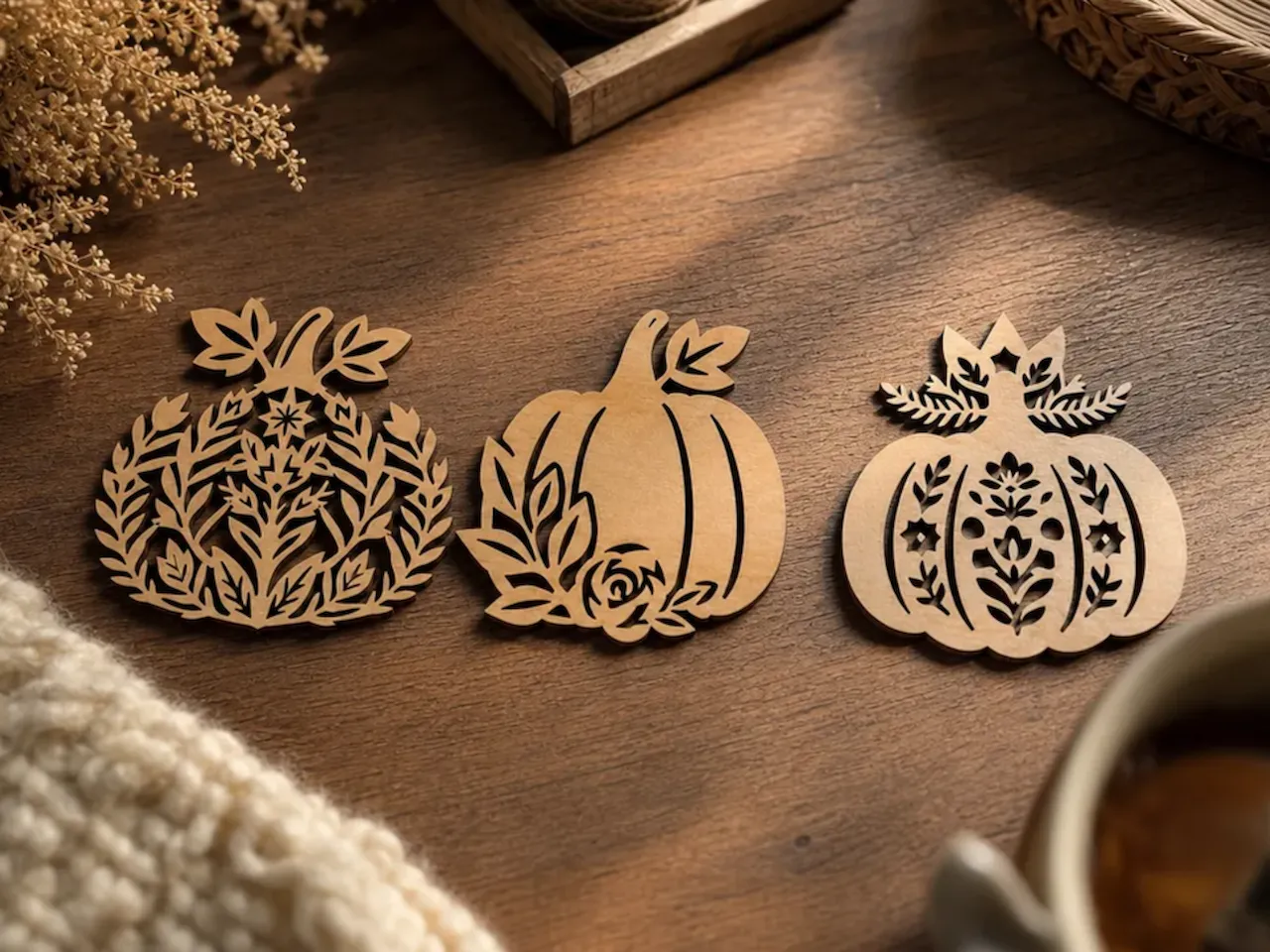 [Laser cut and engrave] Floral Pumpkin Cutout Ornaments for Autumn Home Decor