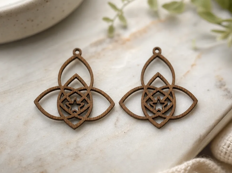 Geometric Lotus Flower Wooden Earring Pendants