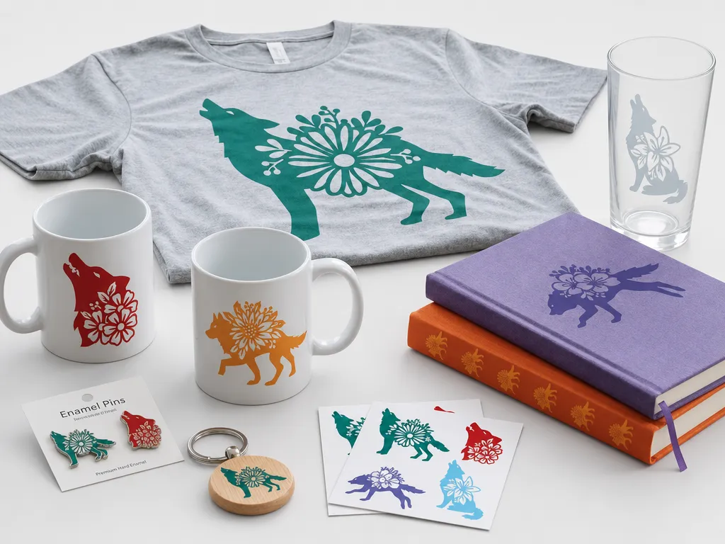 Wolf and Floral Motif Merchandise Collection