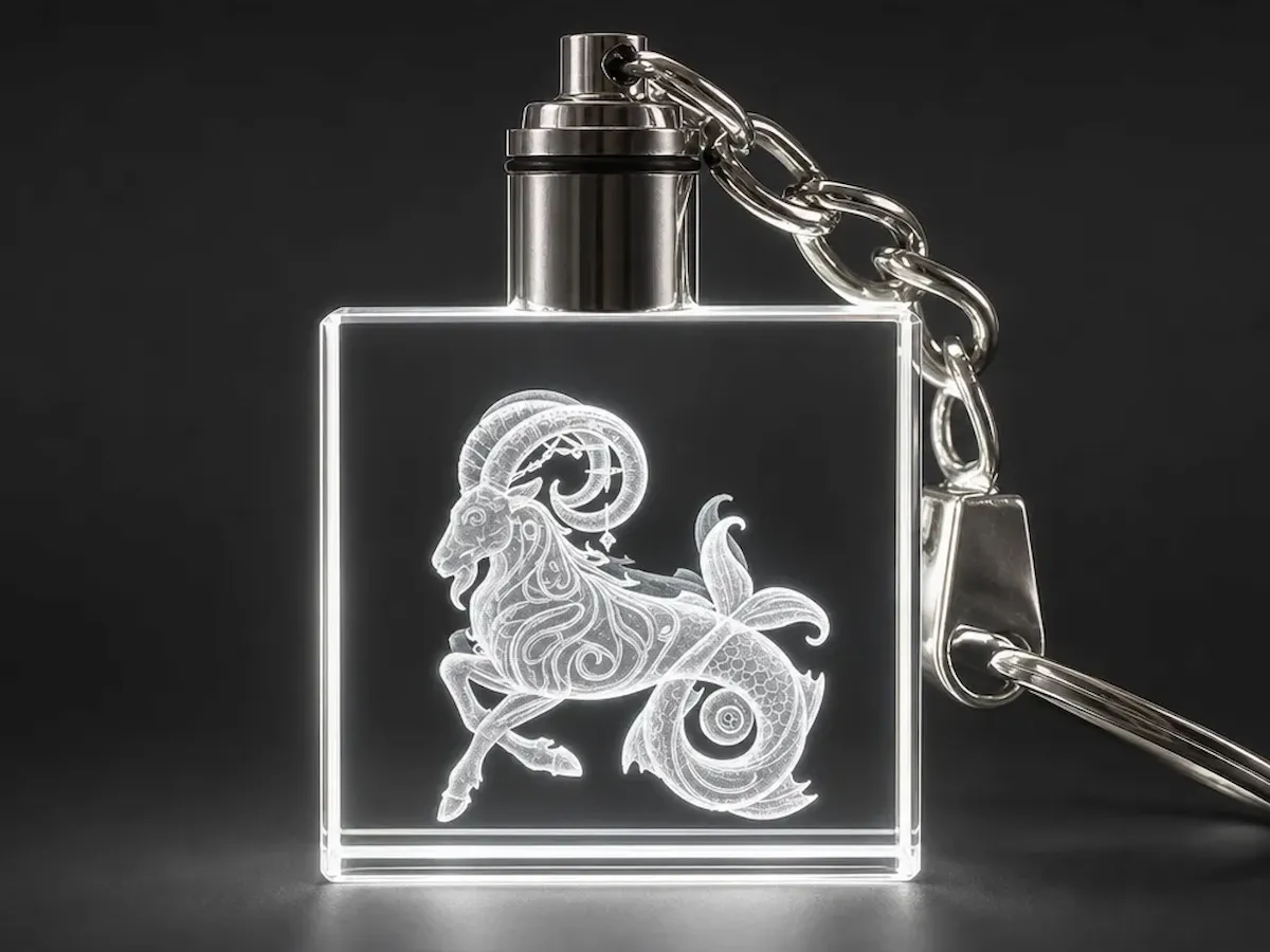 [Laser cut and engrave] Schlüsselanhänger mit leuchtendem Sternzeichen Steinbock Motiv