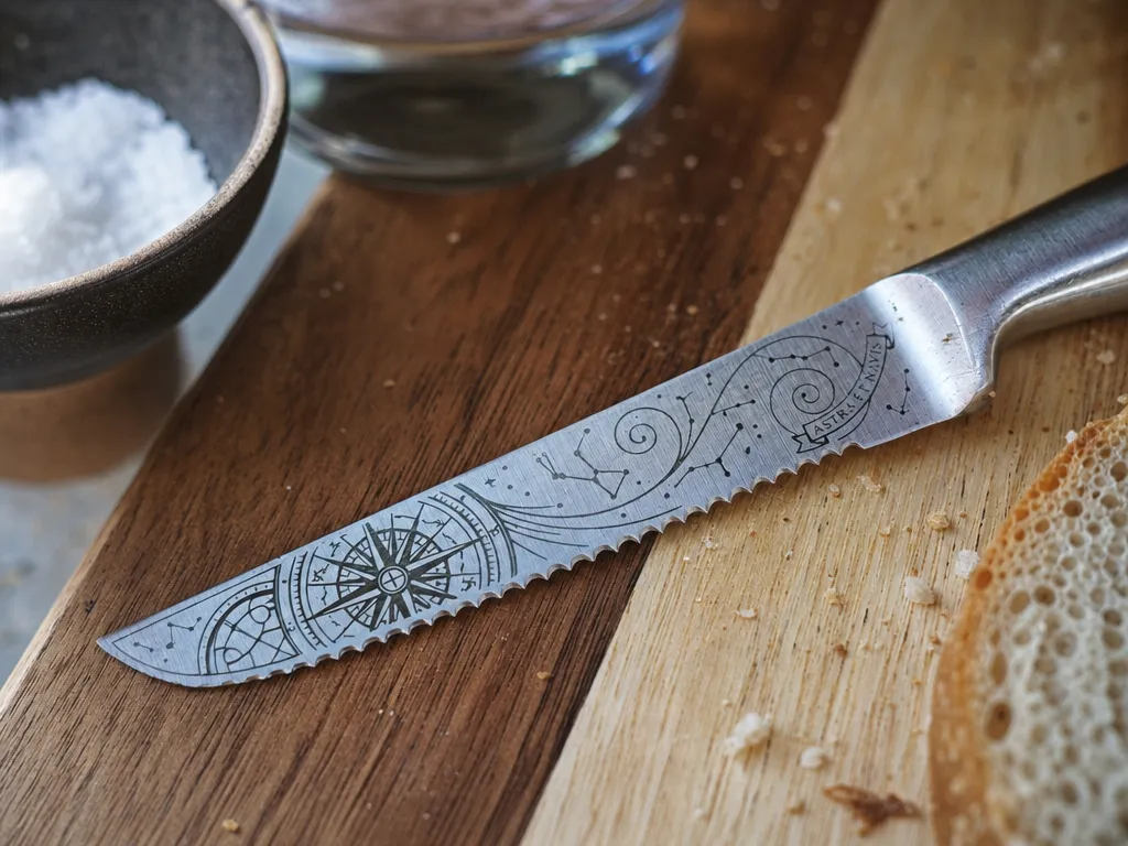 Couteau à pain avec motif de boussole et constellations