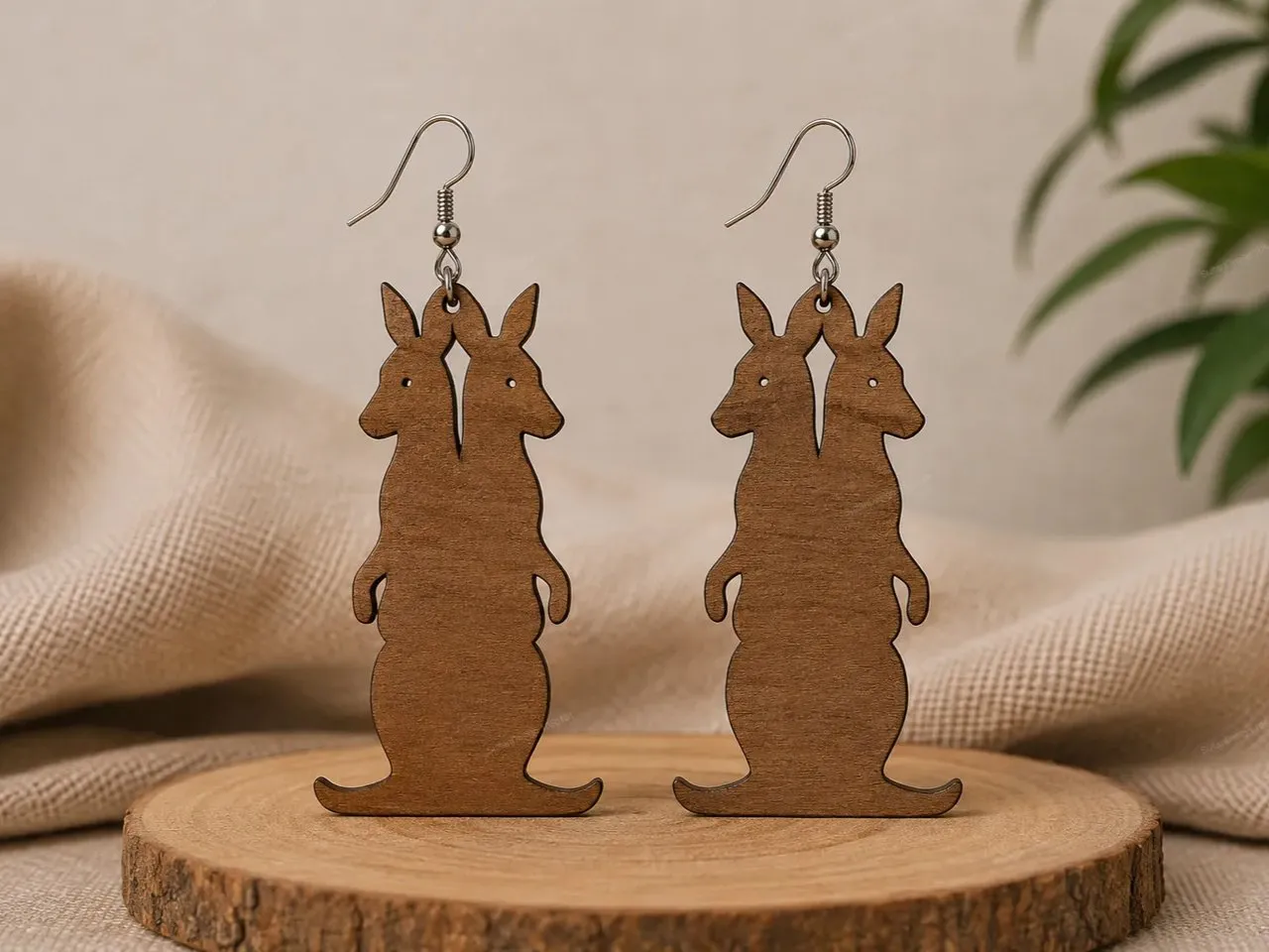 [Laser cut and engrave] Kangaroo Silhouette Dangle Earrings