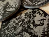 [Laser cut and engrave] Werewolf and Full Moon Round Coaster