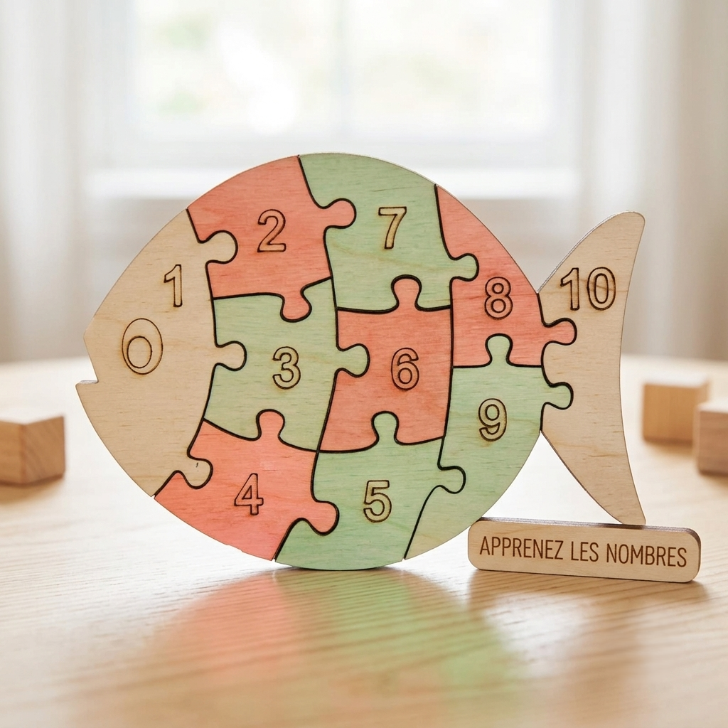 [Laser cut and engrave] Puzzle éducatif en forme de poisson pour apprendre les nombres