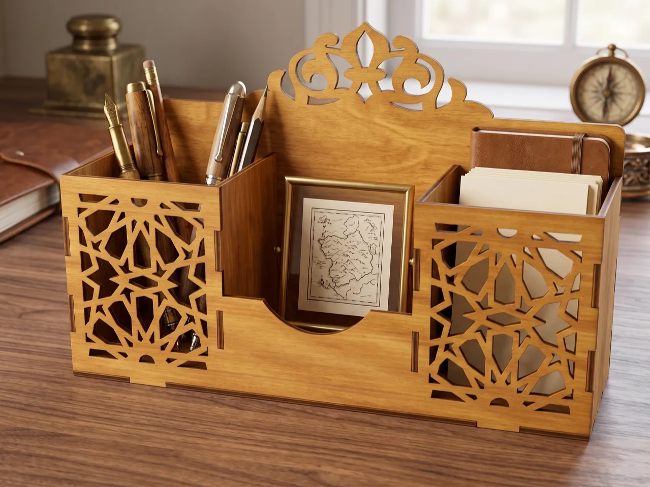 Geometric Wooden Desk Organizer