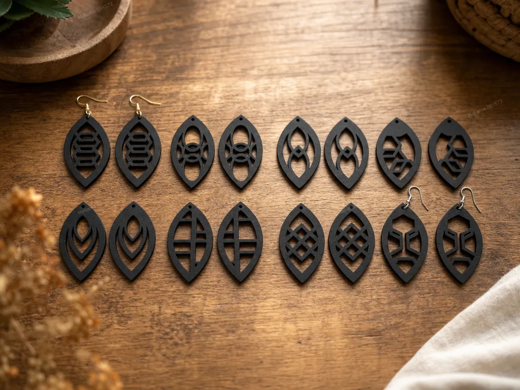 Geometric Leaf Shaped Black Drop Earrings