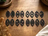 [Laser cut and engrave] Geometric Leaf Shaped Black Drop Earrings