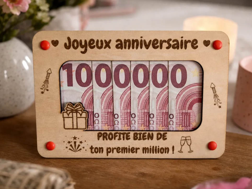 Carte en bois pour offrir de l'argent "joyeux anniversaire"