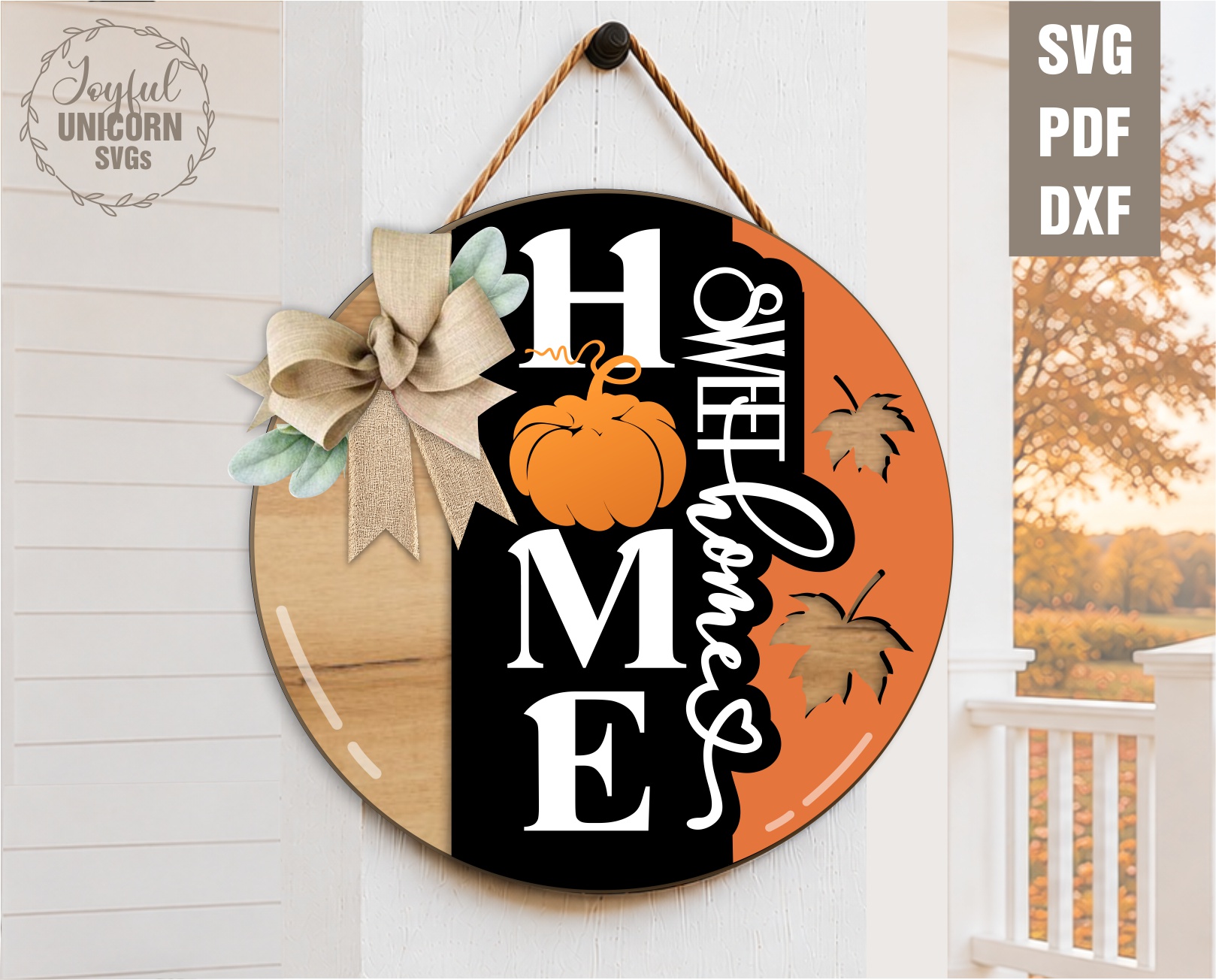 [Laser cut and engrave] Home Sweet Home Pumpkin Sign SVG, Fall Round Door Hanger, Autumn Wooden Door sign, Laser Cut File for Glowforge, CNC, Cricut