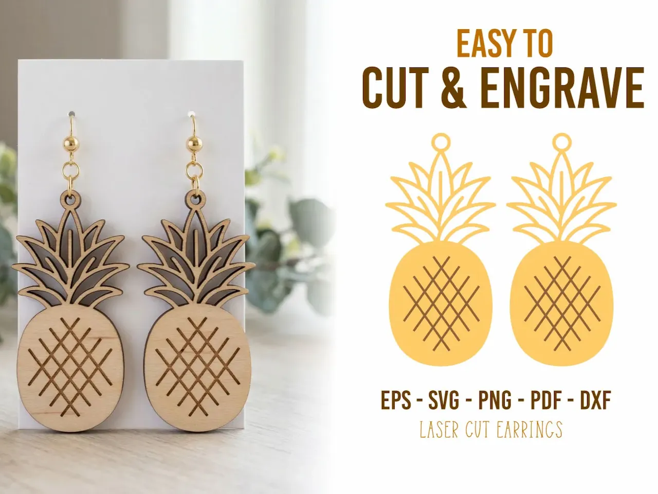 [Laser cut and engrave] Pineapple Shape Wooden Dangle Earrings