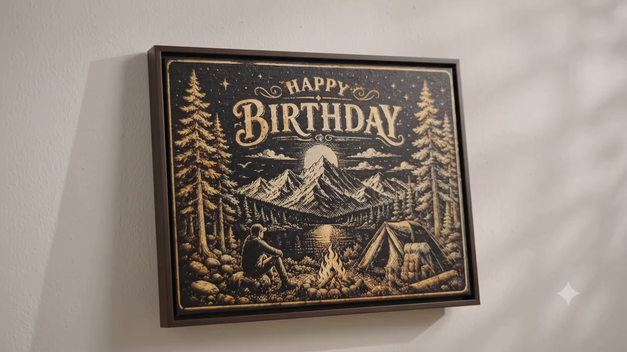 Happy Birthday Campfire – A Personalized Laser Engraved Canvas Birthday Artwork 🔥🏕️🎂