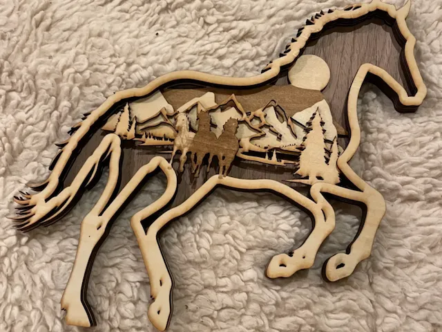 Layered Horse Silhouette Wall Art Featuring Mountain and Forest Landscape