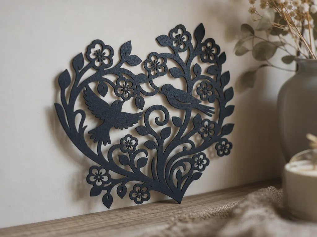Heart Shaped Wall Hanging with Birds and Floral Branches