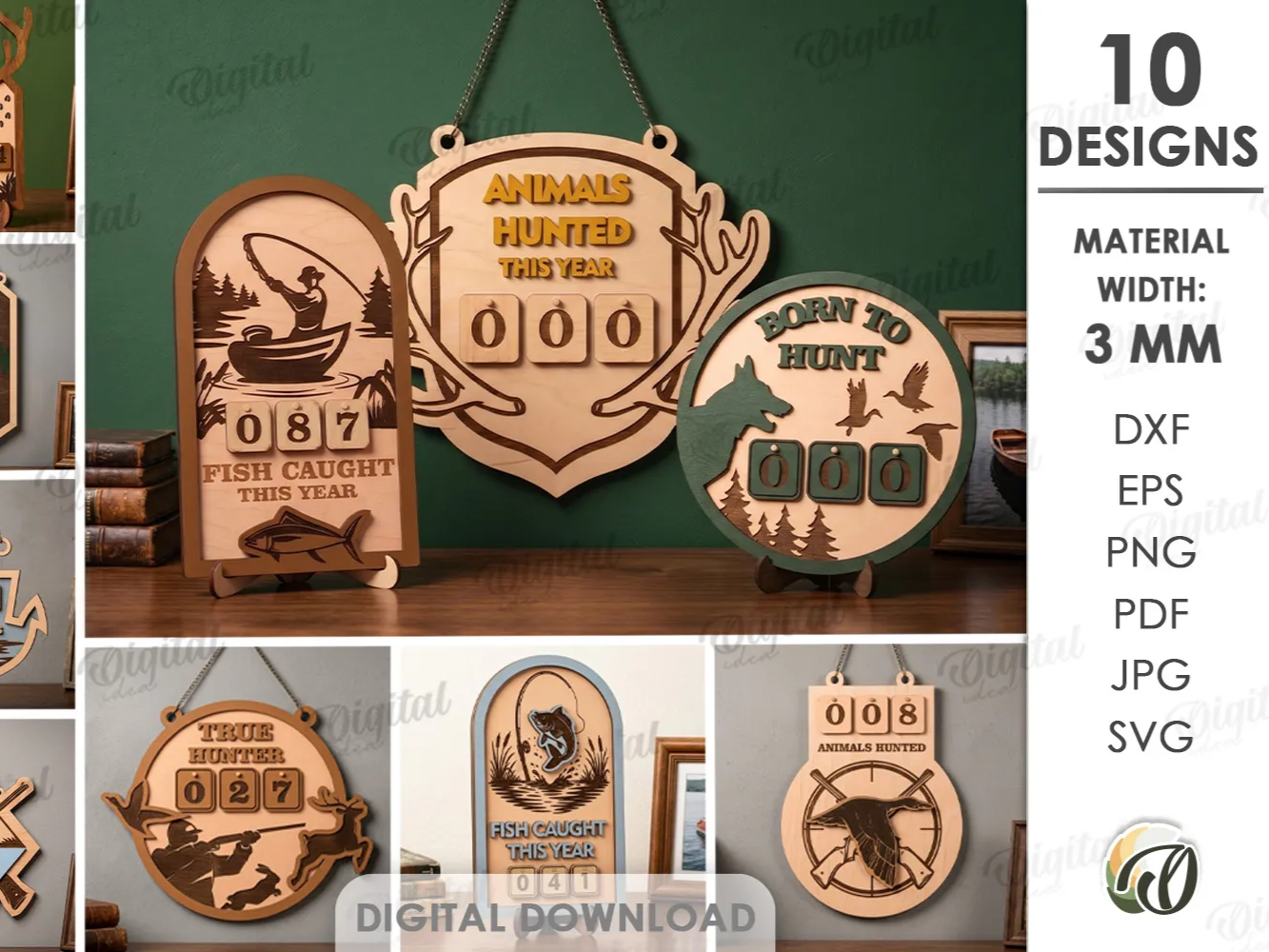 3D Fishing & Hunting Trackers Bundle. Fish Caught This Year Sign Laser Cut Files. Animals Hunted Counter. Cabin Decor SVG. Father's Day Gift