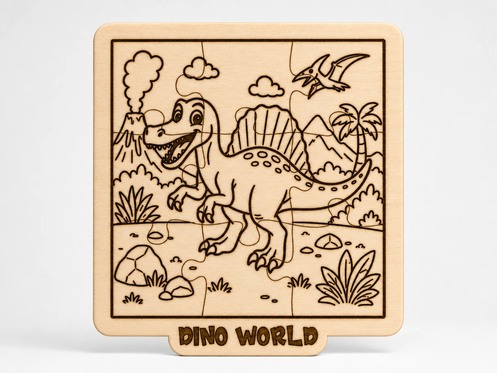 Spinosaurus Wooden Puzzle SVG XCS | Dino World Laser Cut File | Cute Dinosaur Kids Puzzle | Educational Montessori Toy Template