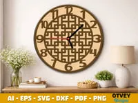[Laser cut and engrave] Round wall clock with geometric lattice pattern and large numerals