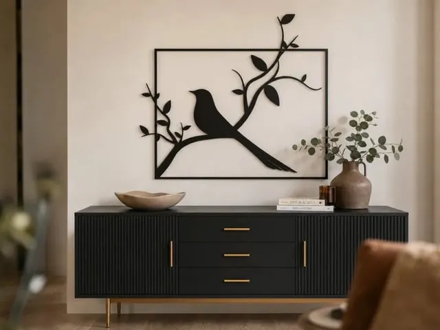 Bird on Branch Wall Art SVG, Bird Silhouette SVG, Nature Wall Decor, Laser Cut File, Modern Botanical Wall Art, Woodland Art