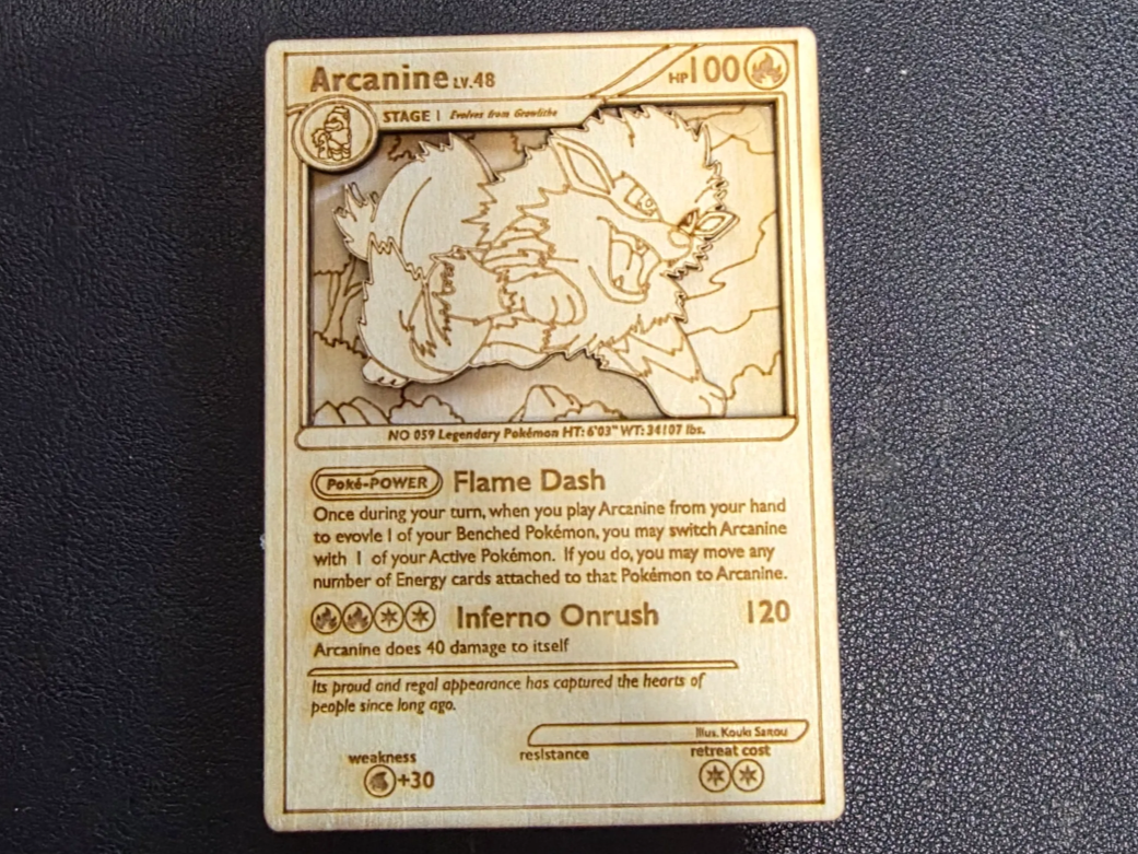 Arcanine Pokemon wooden card