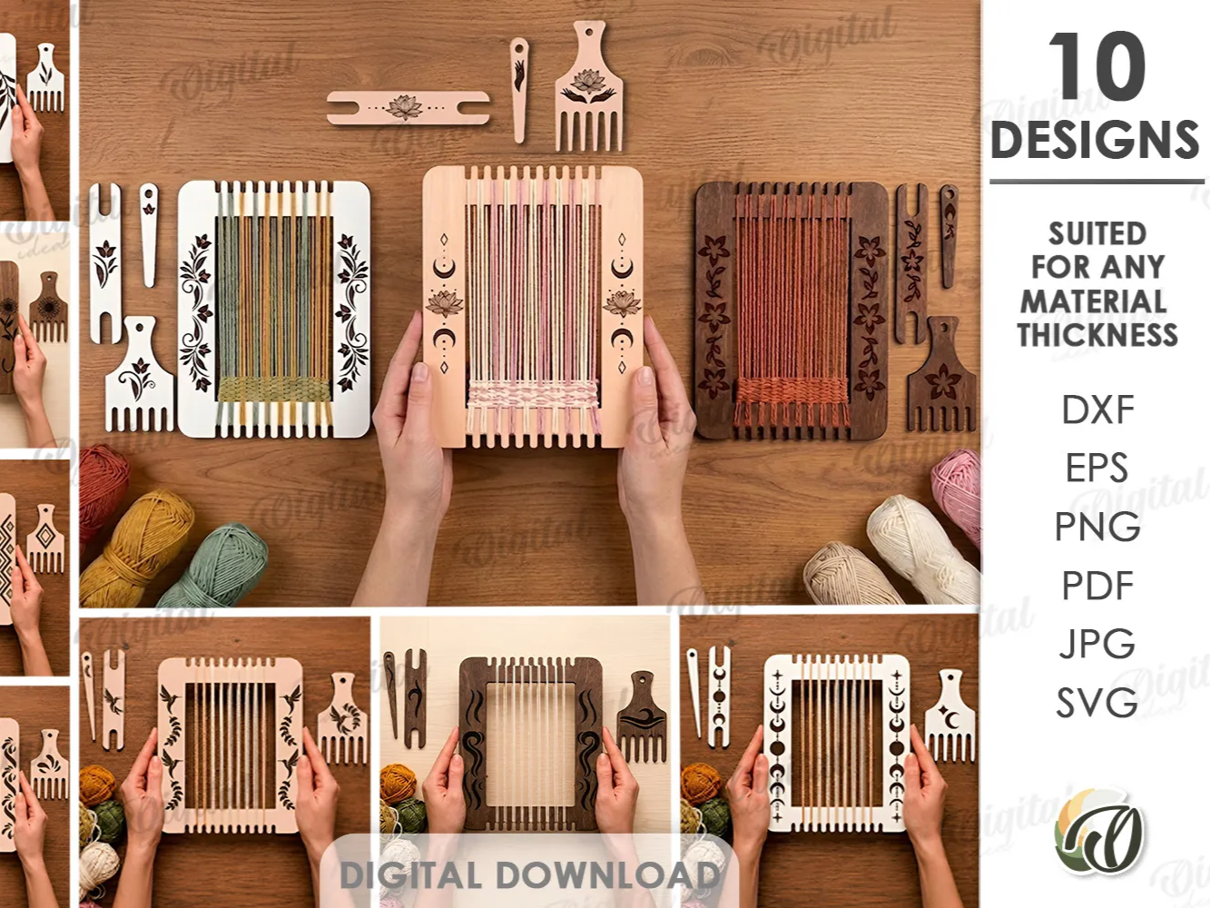 Thread Weaving Looms Bundle. Bracelet Weaving Frame Laser Cut Files. Bookmark Loom SVG. Montessori. Boho. Floral. Yarn Craft Tools